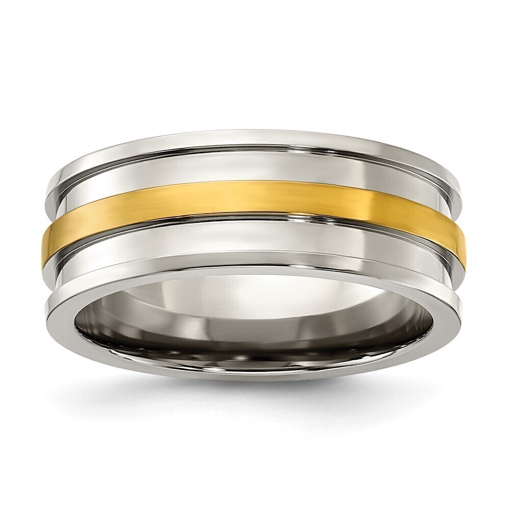 Kazi Luxury Titanium Polished with Yellow IP-plated Center 8.00mm Band
